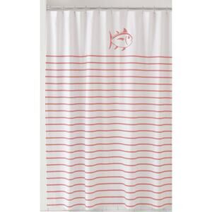 NEW Southern Tide Breton Pink White Stripe Shower Curtain 72x72" Fish Logo